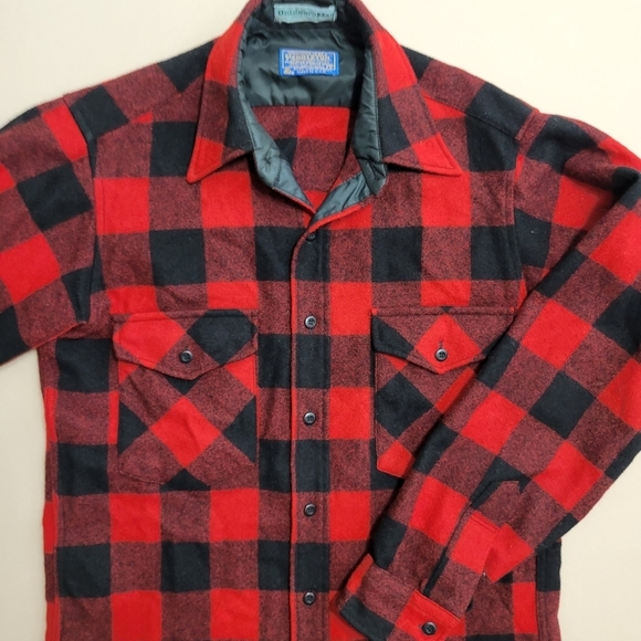 Pendleton Vtg Wool Flannel Shirt Buffalo Plaid Made in USA Gorpcore Workwear S - Picture 3 of 8